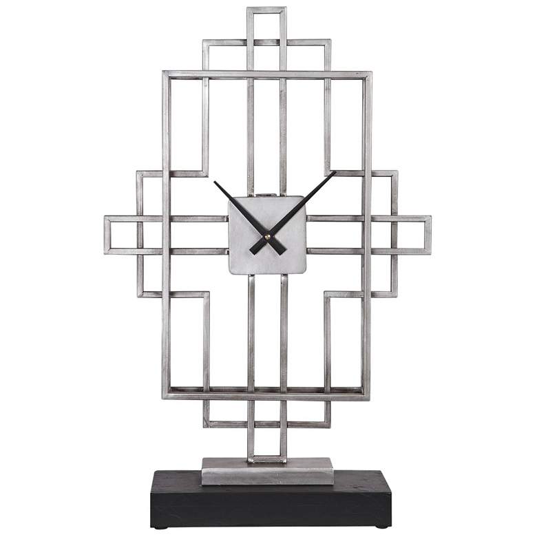 Image 1 Uttermost Vanini 23 1/2 inch High Antiqued Silver Tabletop Clock