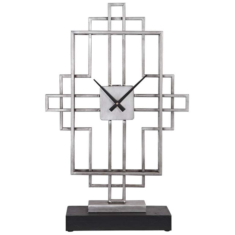 Image 1 Uttermost Vanini 23 1/2" High Antiqued Silver Tabletop Clock