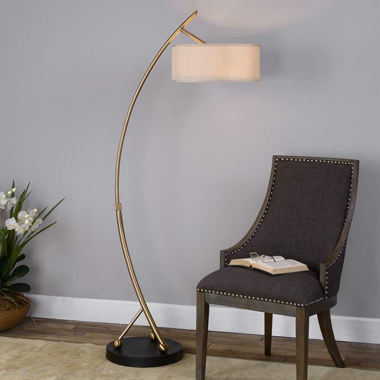 Image 1 Uttermost Vardar 68 inch High Modern Brushed Brass Metal Arc Floor Lamp
