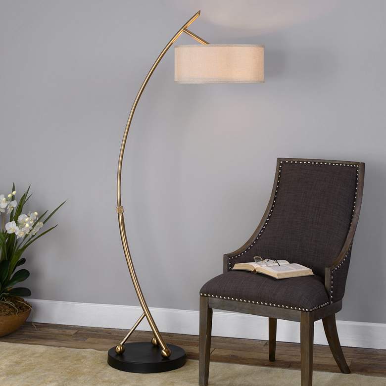 Image 1 Uttermost Vardar 68" High Modern Brushed Brass Metal Arc Floor Lamp