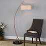1_Uttermost Vardar 68" High Modern Brushed Brass Metal Arc Floor Lamp
