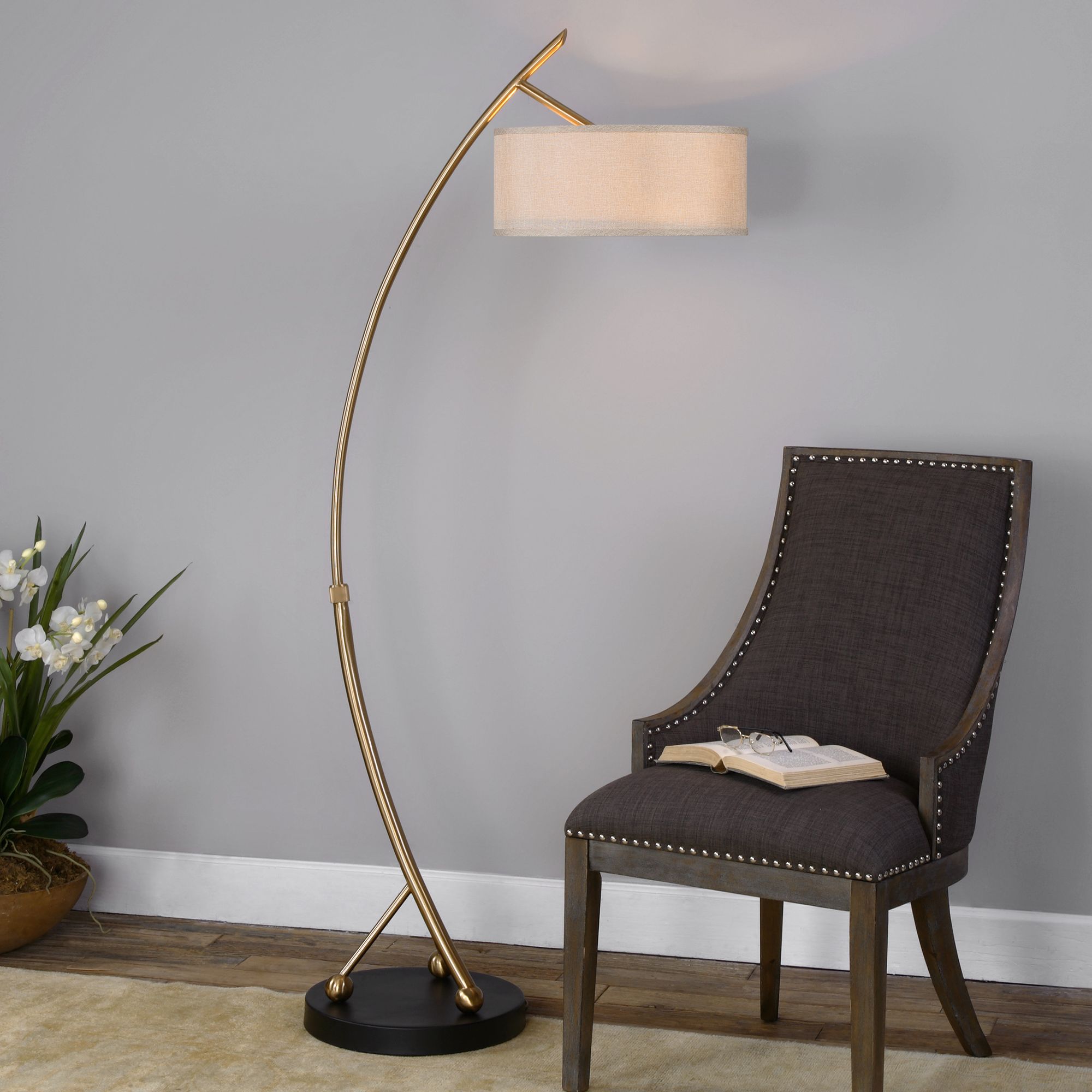 Uttermost Vardar Brushed Brass Metal Arc Floor Lamp 14T23 Lamps Plus