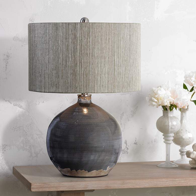 Image 1 Uttermost Vardenis 24 inch Charcoal Gray Crackle Ceramic Table Lamp
