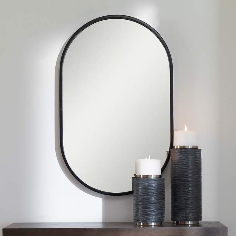 Image 1 Uttermost Varina Satin Black 20" x 32" Wall Mirror