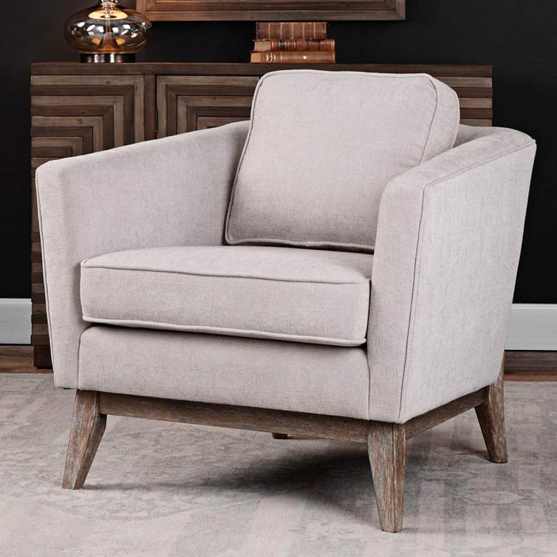 Image 1 Uttermost Varner Neutral Beige Linen Fabric Accent Chair