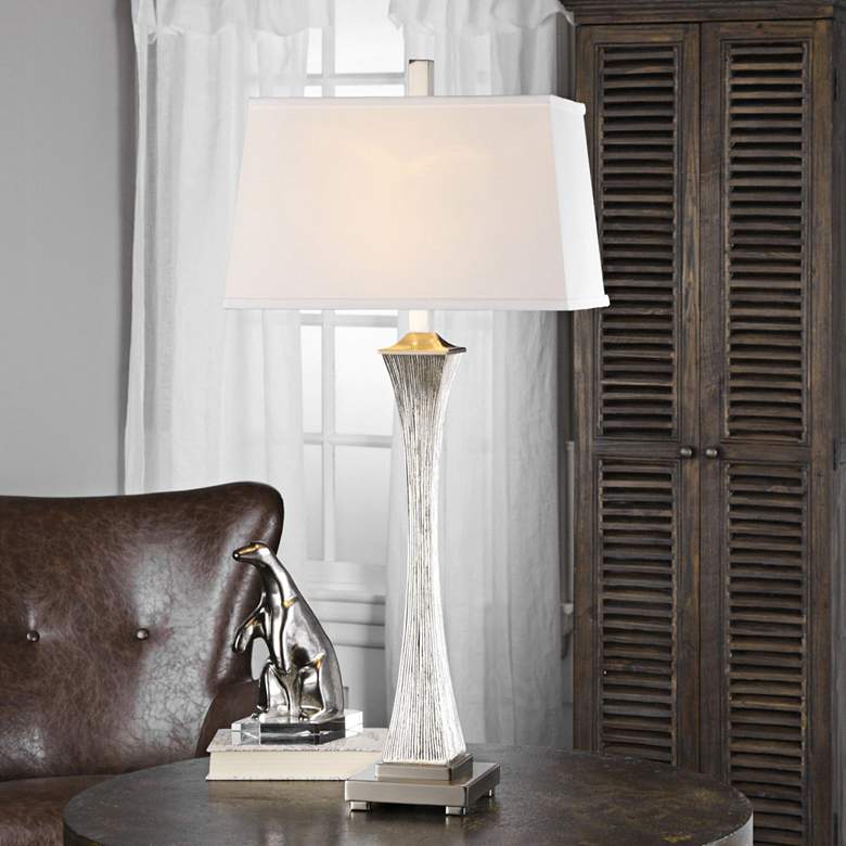 Image 1 Uttermost Vella Silver-Champagne Leaf Metallic Table Lamp