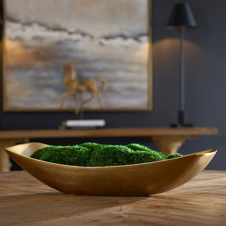Image 1 Uttermost Venice Green Moss 20" Wide Faux Plant in Boat