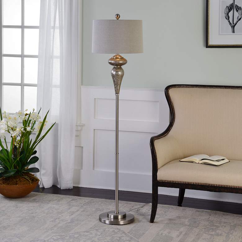 Image 1 Uttermost Vercana 64 inch High Brushed Nickel Floor Lamps Set of 2