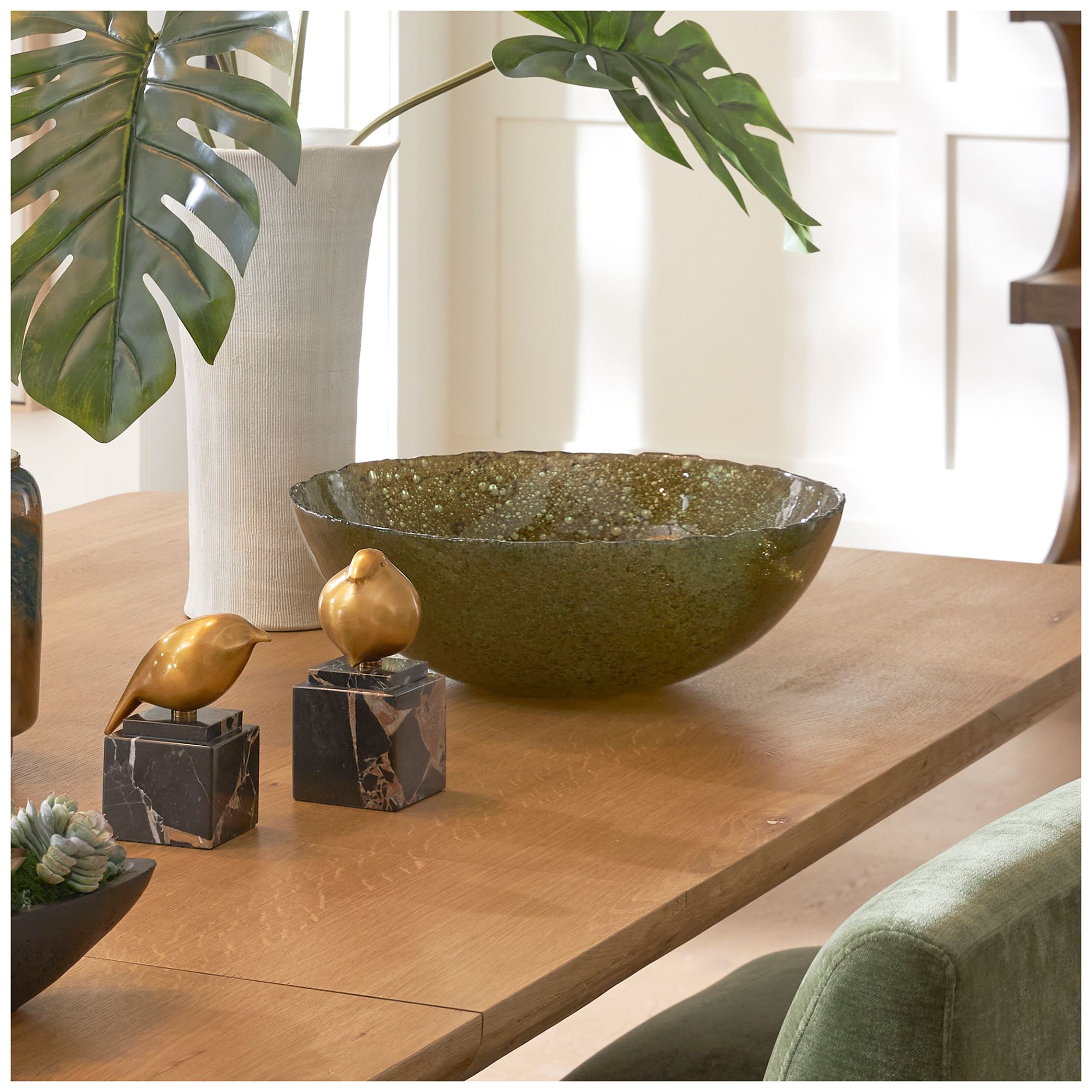 Image 2 Uttermost Veridian Shimmer 16" W x 6" H Mottled Green Glass Bowl more views