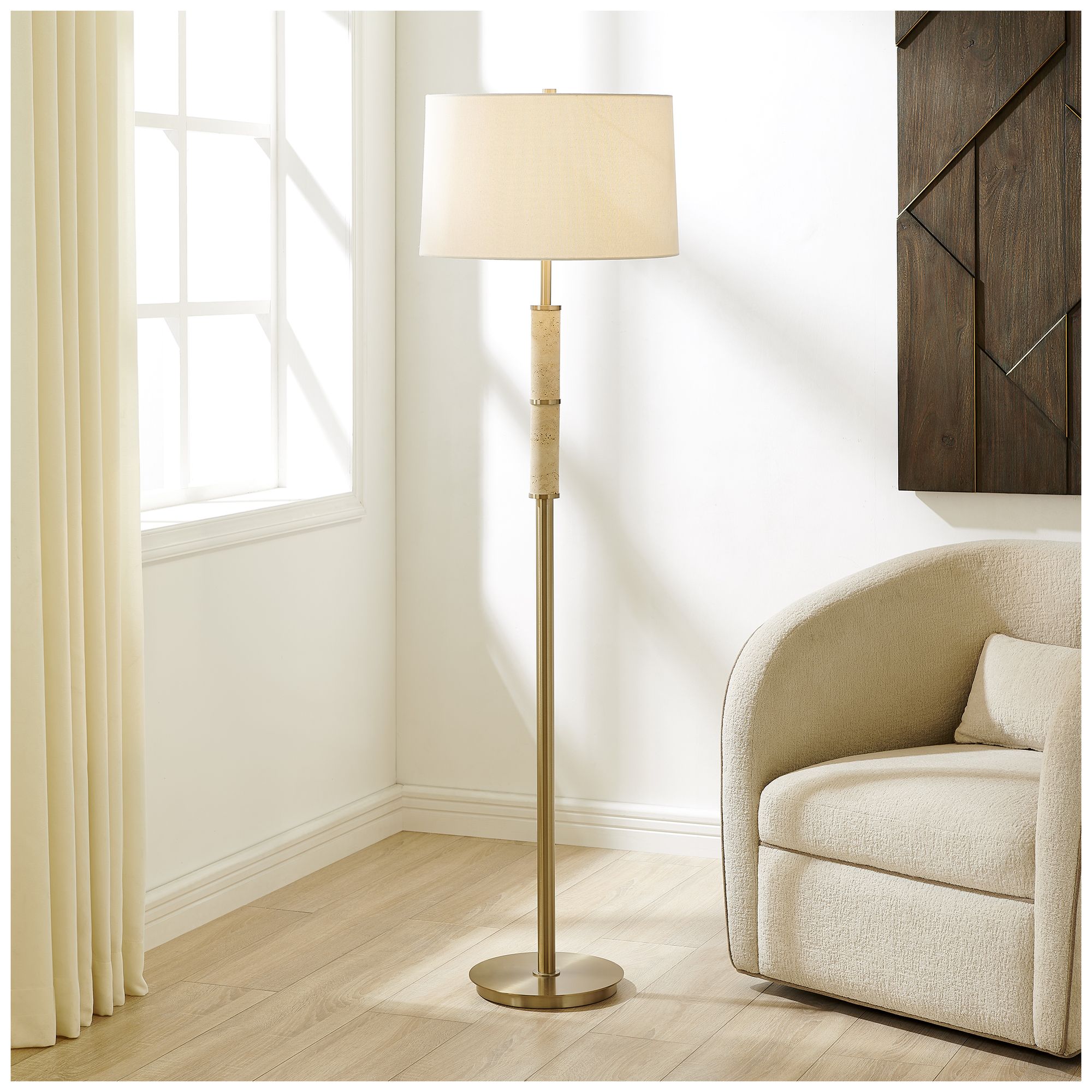 Image 2 Uttermost Verlaine 63 1/2" Antique Brass with Travertine Floor Lamp more views