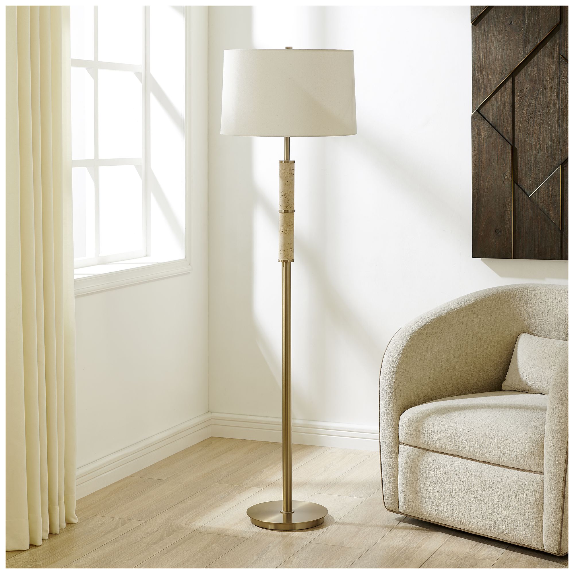 Image 3 Uttermost Verlaine 63 1/2" Antique Brass with Travertine Floor Lamp more views