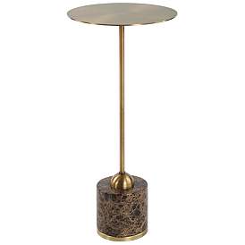Image2 of Uttermost Verlin 21 3/4" H x 10" W Brass Metal and Brown Marble Drink Table