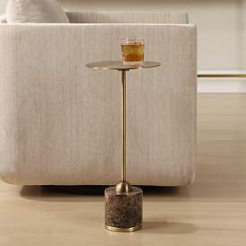 Image1 of Uttermost Verlin 21 3/4" H x 10" W Brass Metal and Brown Marble Drink Table