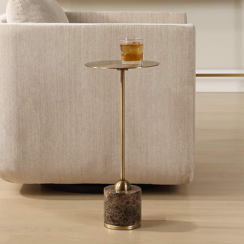 Image 1 Uttermost Verlin 21 3/4" H x 10" W Brass Metal and Brown Marble Drink Table