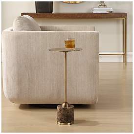 Image3 of Uttermost Verlin 21 3/4" H x 10" W Brass Metal and Brown Marble Drink Table more views