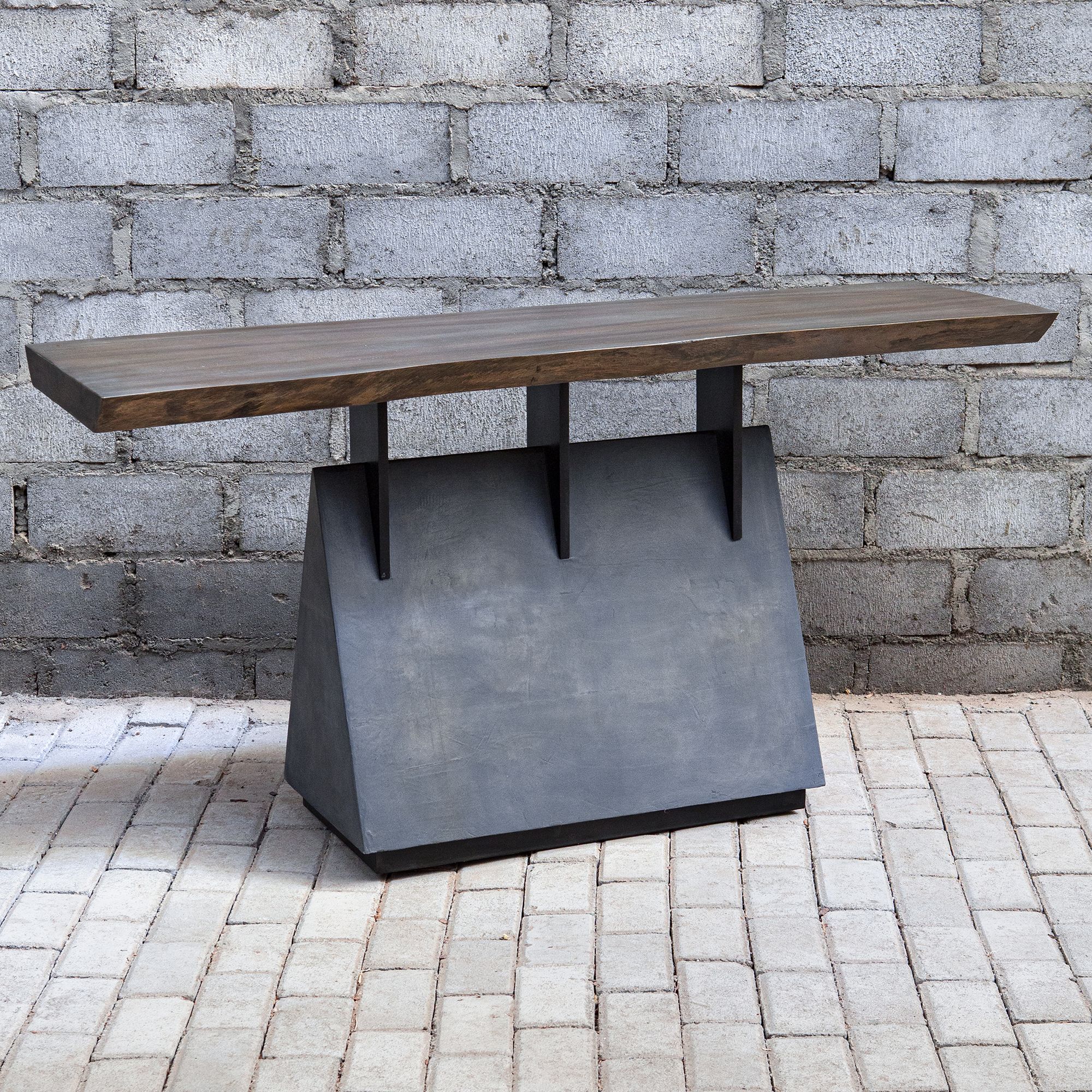 concrete and wood console table