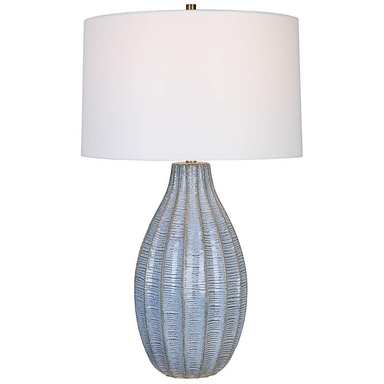 Image 2 Uttermost Veston 28" Cornflower Blue Glaze Ceramic Vase Table Lamp