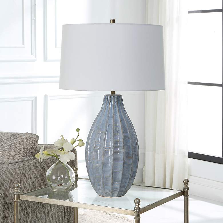 Image 4 Uttermost Veston 28 inch Cornflower Blue Glaze Ceramic Vase Table Lamp more views