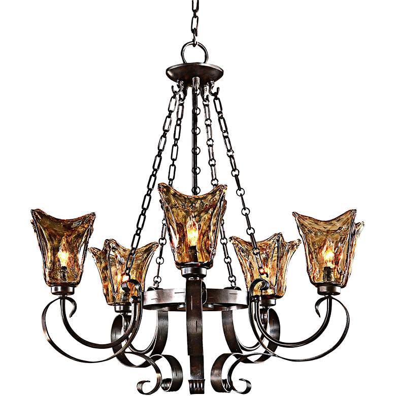 Image 2 Uttermost Vetraio 29 inch Wide 5-Light Hand-Made Glass Scroll Chandelier