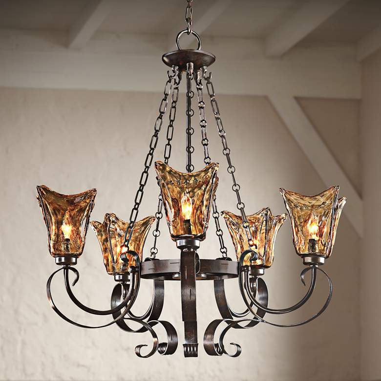 Image 1 Uttermost Vetraio 29 inch Wide 5-Light Hand-Made Glass Scroll Chandelier