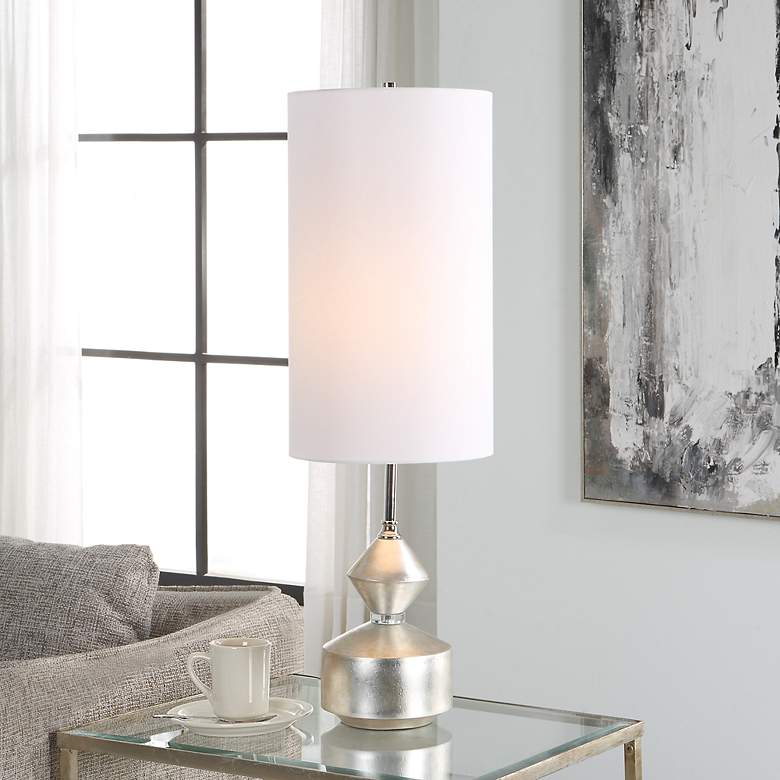 Image 1 Uttermost Vial 32 1/2" Silver Leaf Geometric Buffet Table Lamp