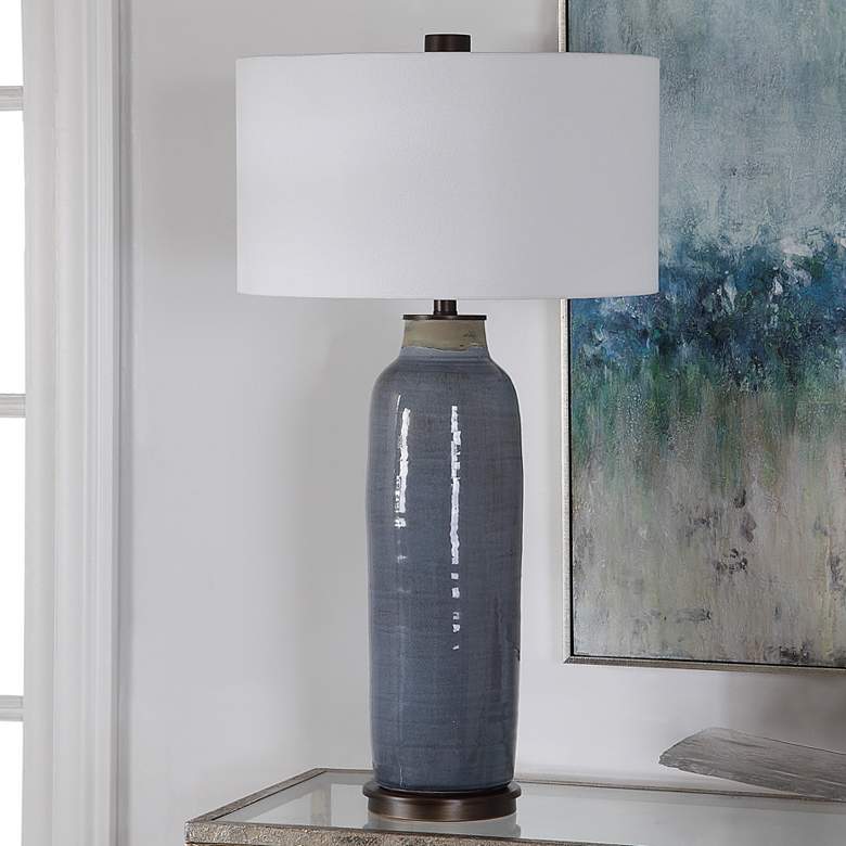 Image 1 Uttermost Vicente 33 1/2 inch Glazed Slate Blue Ceramic Table Lamp