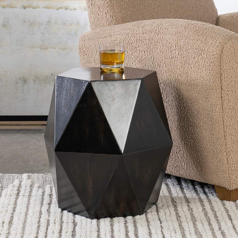 Image 2 Uttermost Volker 18"W Worn Black Wood Geometric Accent Table