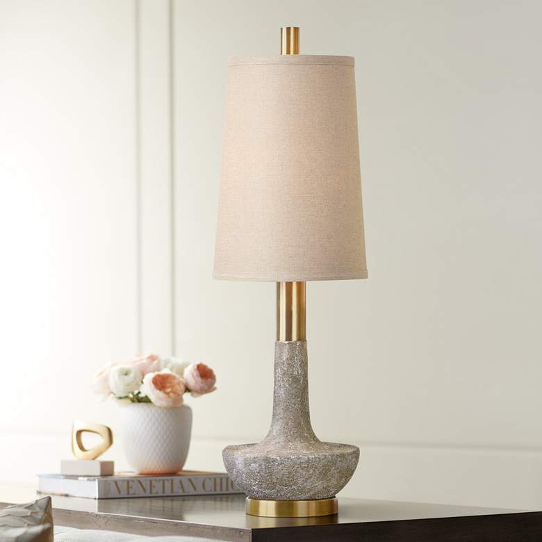 Image 1 Uttermost Volongo 30 3/4" Textured Stone and Ivory Modern Table Lamp