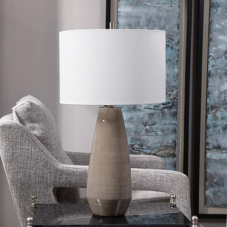 Image 5 Uttermost Volterra 27 1/2" Crackled Taupe-Gray Ceramic Table Lamp more views