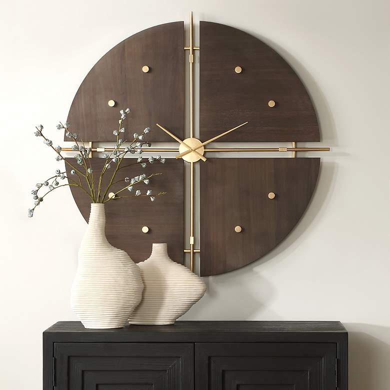 Image 1 Uttermost Walnut Elegance Gold 42" Round Wall Clock