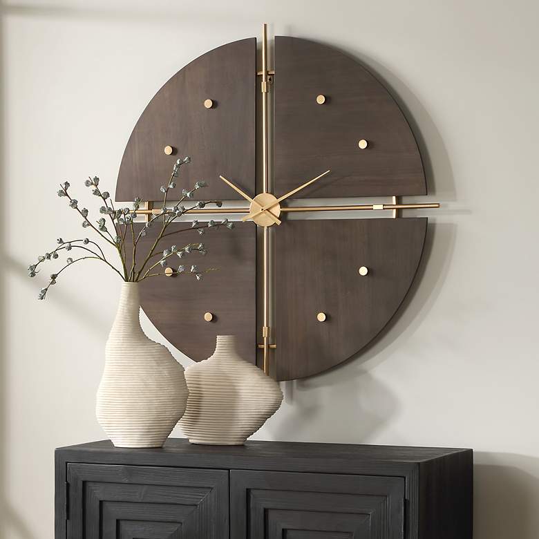 Image 3 Uttermost Walnut Elegance Gold 42" Round Wall Clock more views