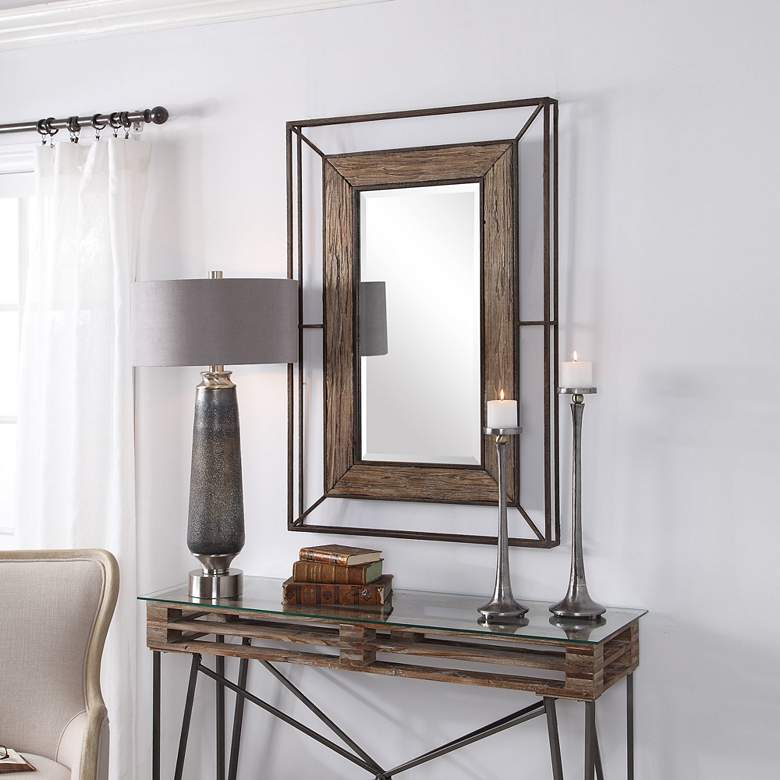 Image 1 Uttermost Ward Bronze Wood 31 1/2 inch x 47 inch Wall Mirror