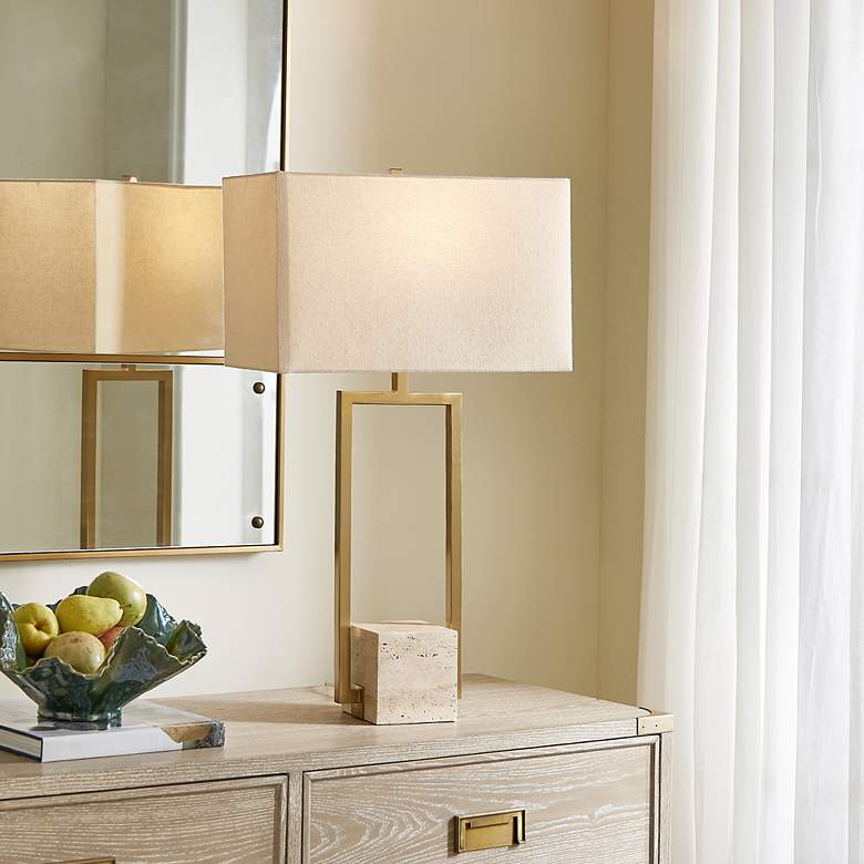 Image 1 Uttermost Warrick 31 1/2" High Brass Metal and Travertine Table Lamp