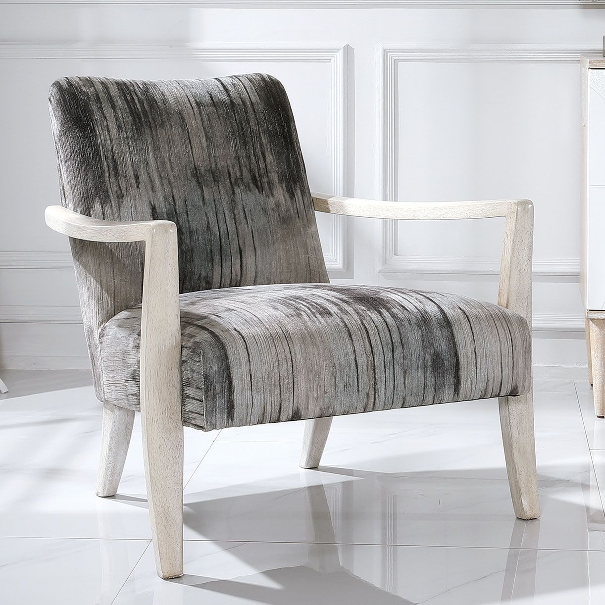 cream and gray accent chair