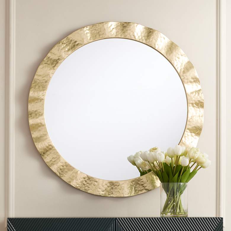 Image 2 Uttermost Wave 32" Gold Round Wall Mirror