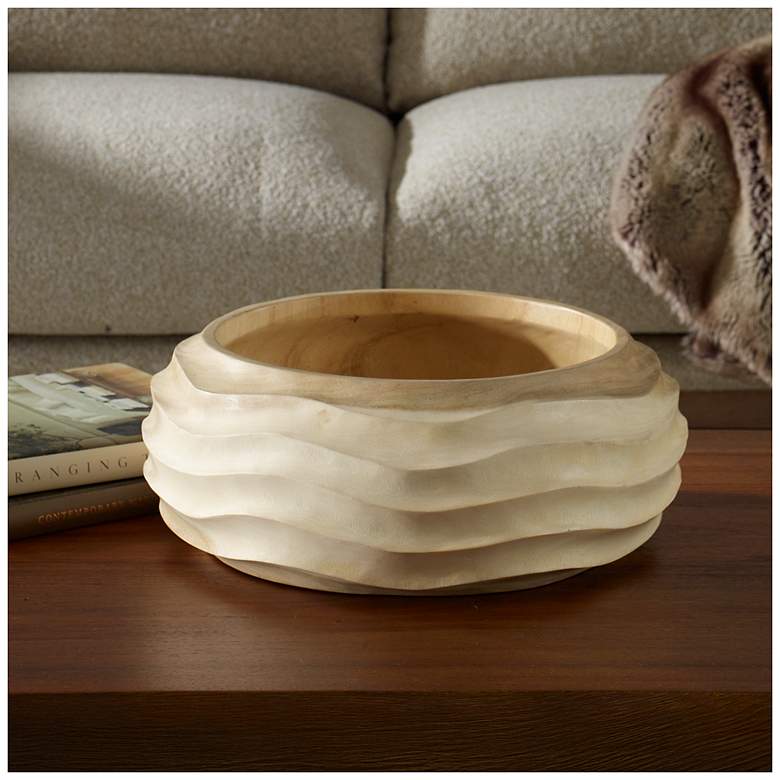 Image 3 Uttermost Waveform 15 1/2" Wide Bleached Suare Wood Bowl more views