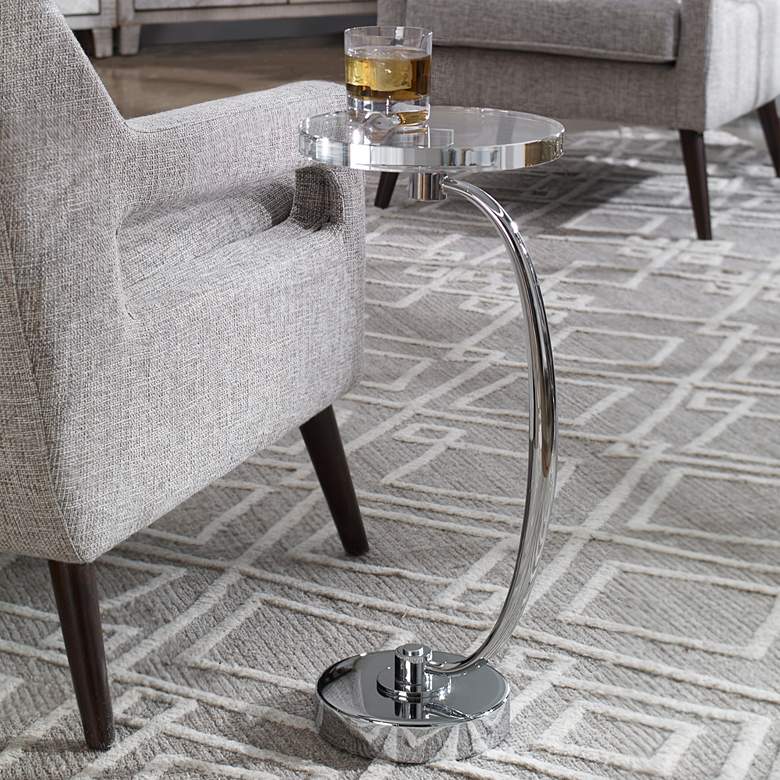 Image 1 Uttermost Waveney 12 inch Wide Polished Nickel Round Drink Table