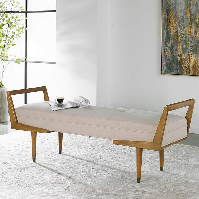 Image 1 Uttermost Waylon 59" Wide Woven Beige Fabric Tufted Bench