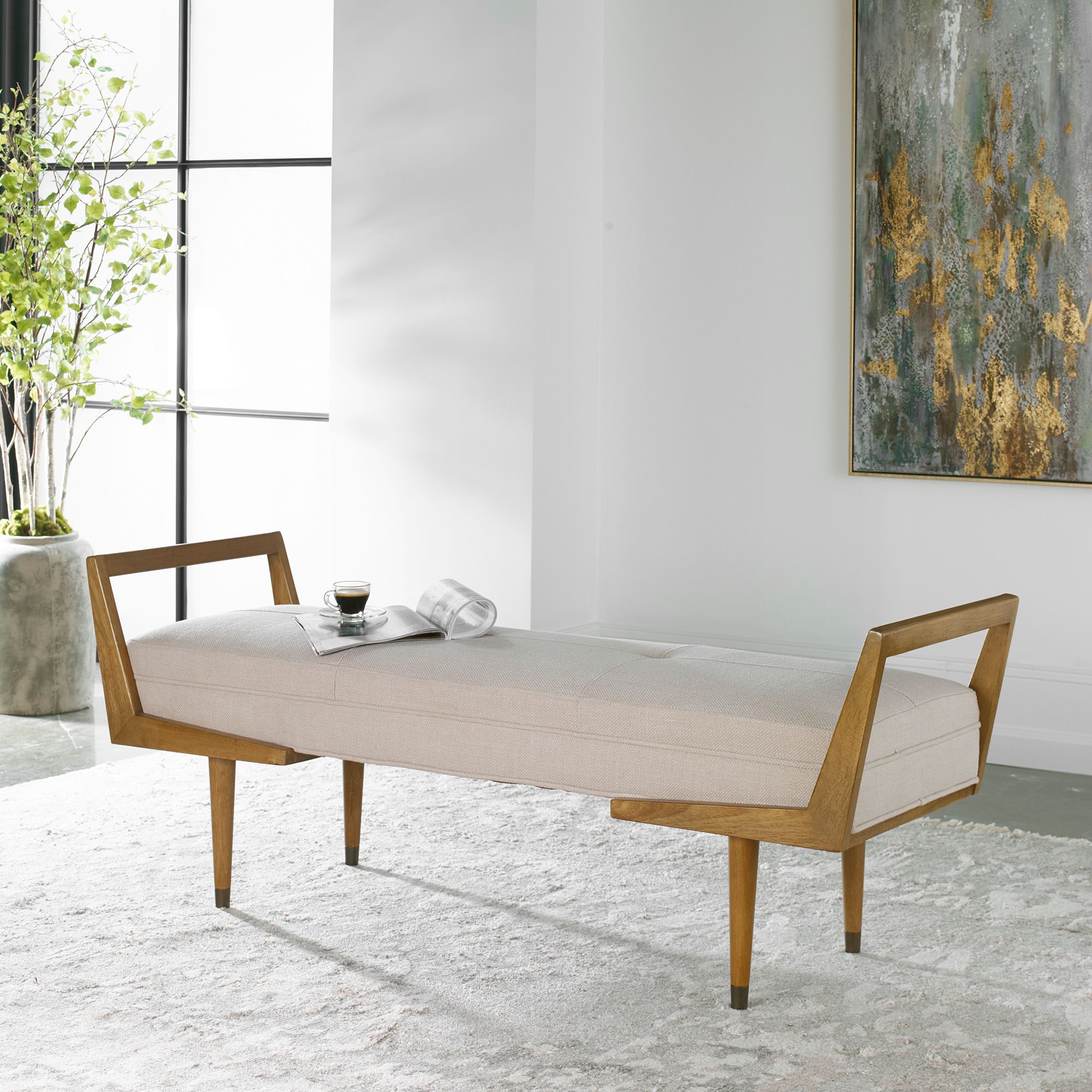 Image 5 Uttermost Waylon 59" Wide Woven Beige Fabric Tufted Bench more views