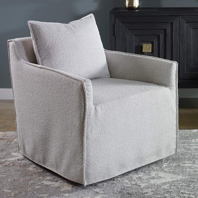 Image 1 Uttermost Welland Gray and White Fabric Swivel Slipcover Accent Chair