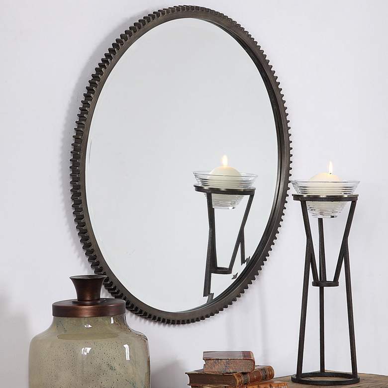 Image 1 Uttermost Werner Bronze 30" Round Wall Mirror