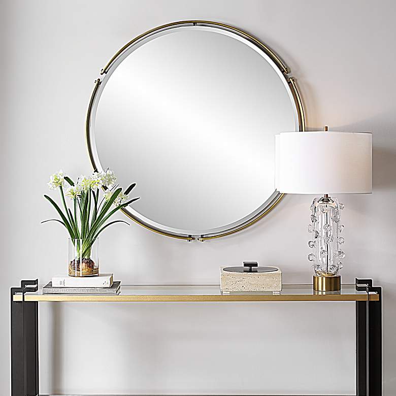 Image 1 Uttermost Wesley Brass 38 1/4" Round Wall Mirror