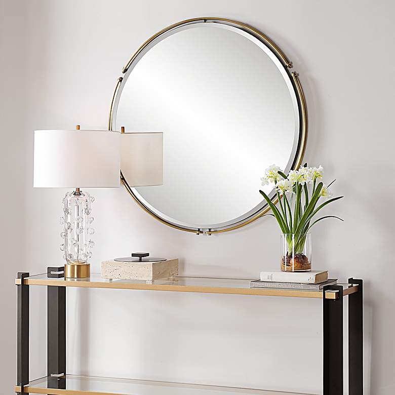 Image 3 Uttermost Wesley Brass 38 1/4" Round Wall Mirror more views
