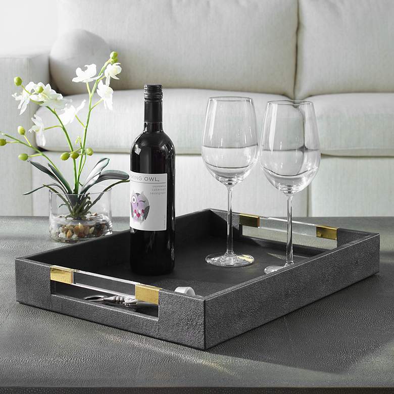 Image 2 Uttermost Wessex Black Faux Shagreen Rectangular Tray