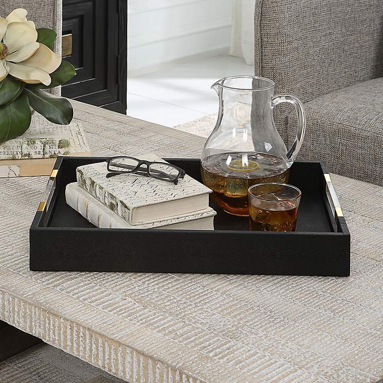 Image 6 Uttermost Wessex Black Faux Shagreen Rectangular Tray more views
