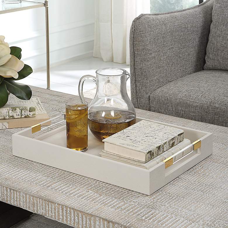 Image 1 Uttermost Wessex White Faux Shagreen Rectangular Tray