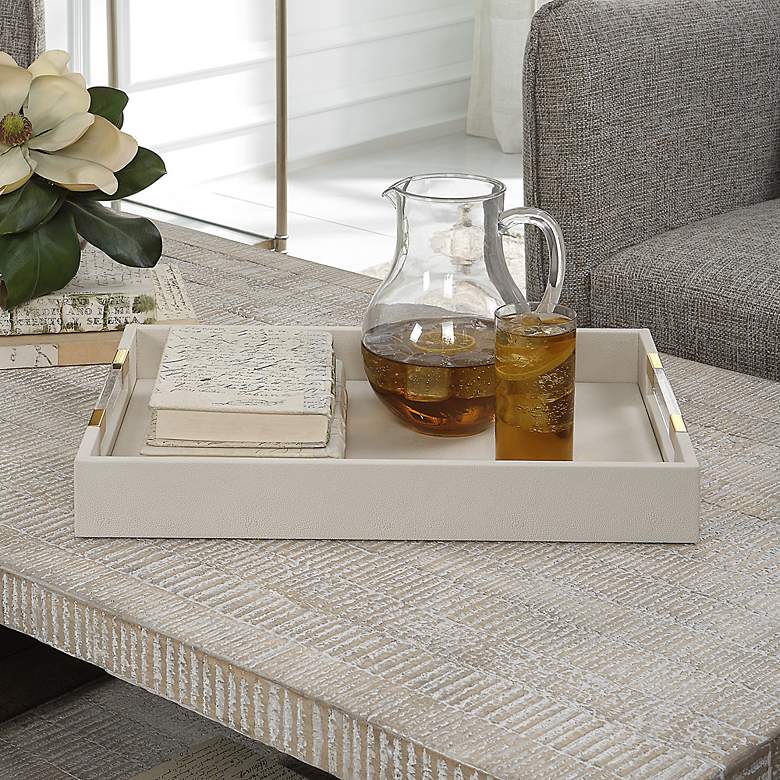 Image 4 Uttermost Wessex White Faux Shagreen Rectangular Tray more views