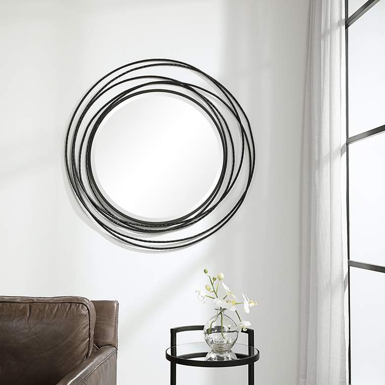 Image 1 Uttermost Whirlwind Black 39 1/4 inch Round Wall Mirror