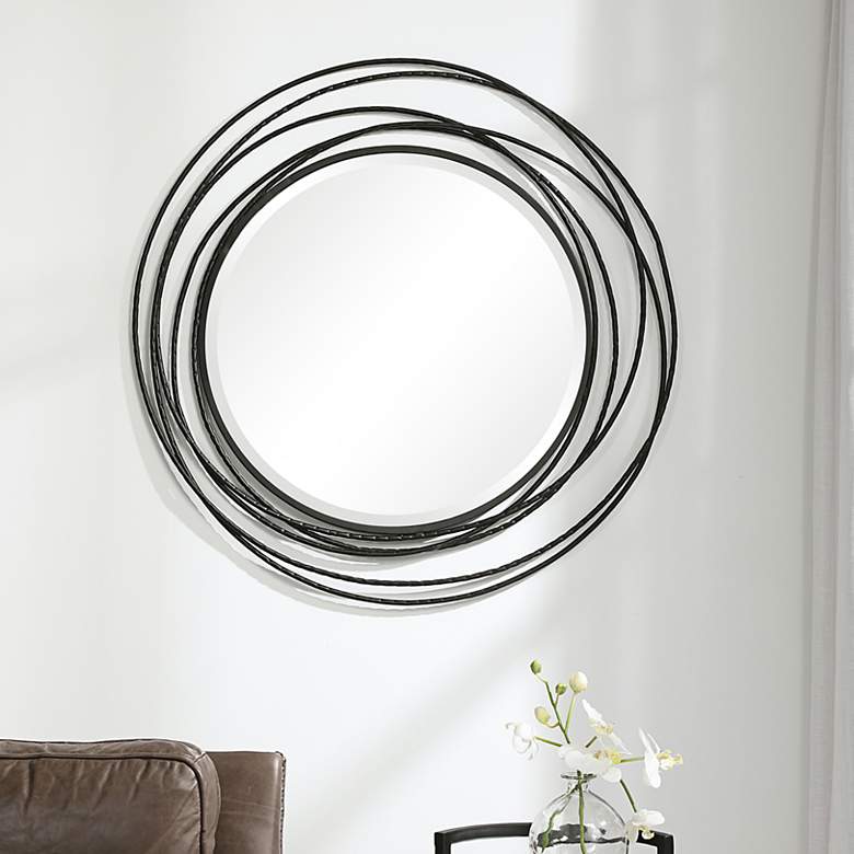 Image 1 Uttermost Whirlwind Black 39 1/4 inch Round Wall Mirror