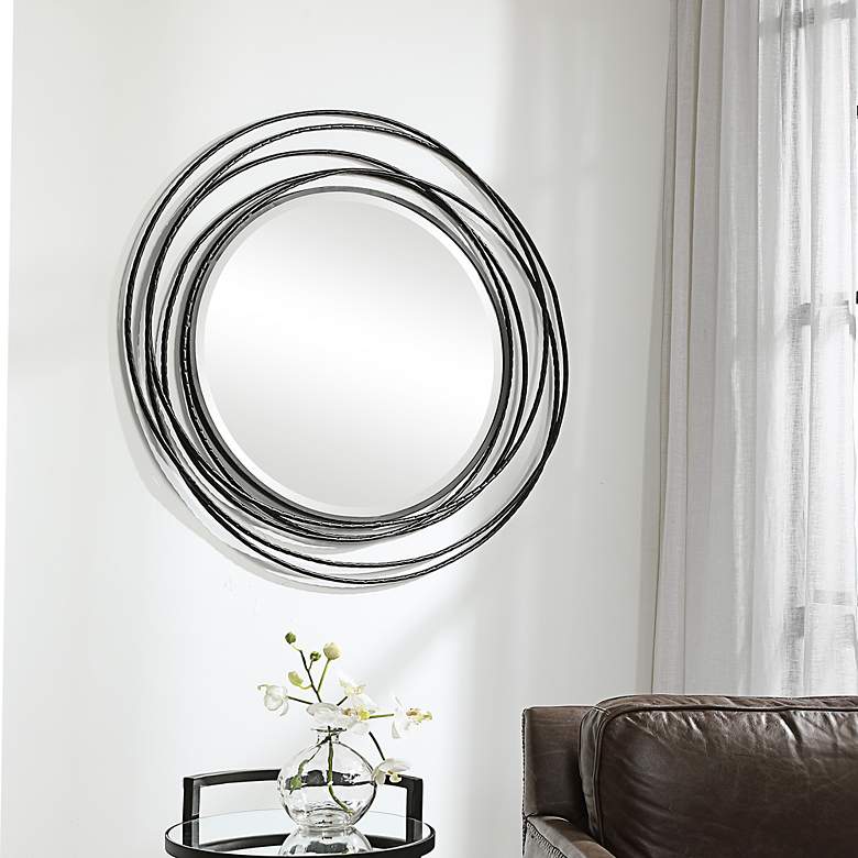 Image 3 Uttermost Whirlwind Black 39 1/4 inch Round Wall Mirror more views